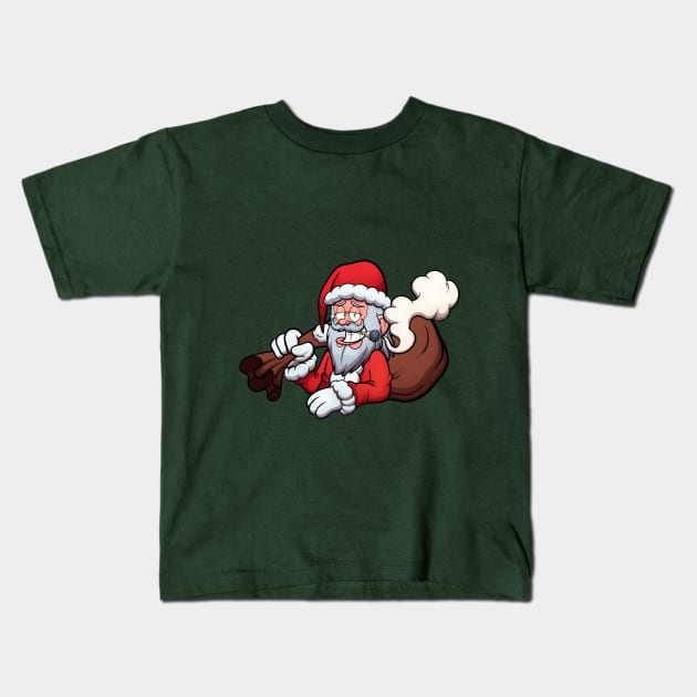 Santa Claus Smoking A Joint Kids T-Shirt by TheMaskedTooner